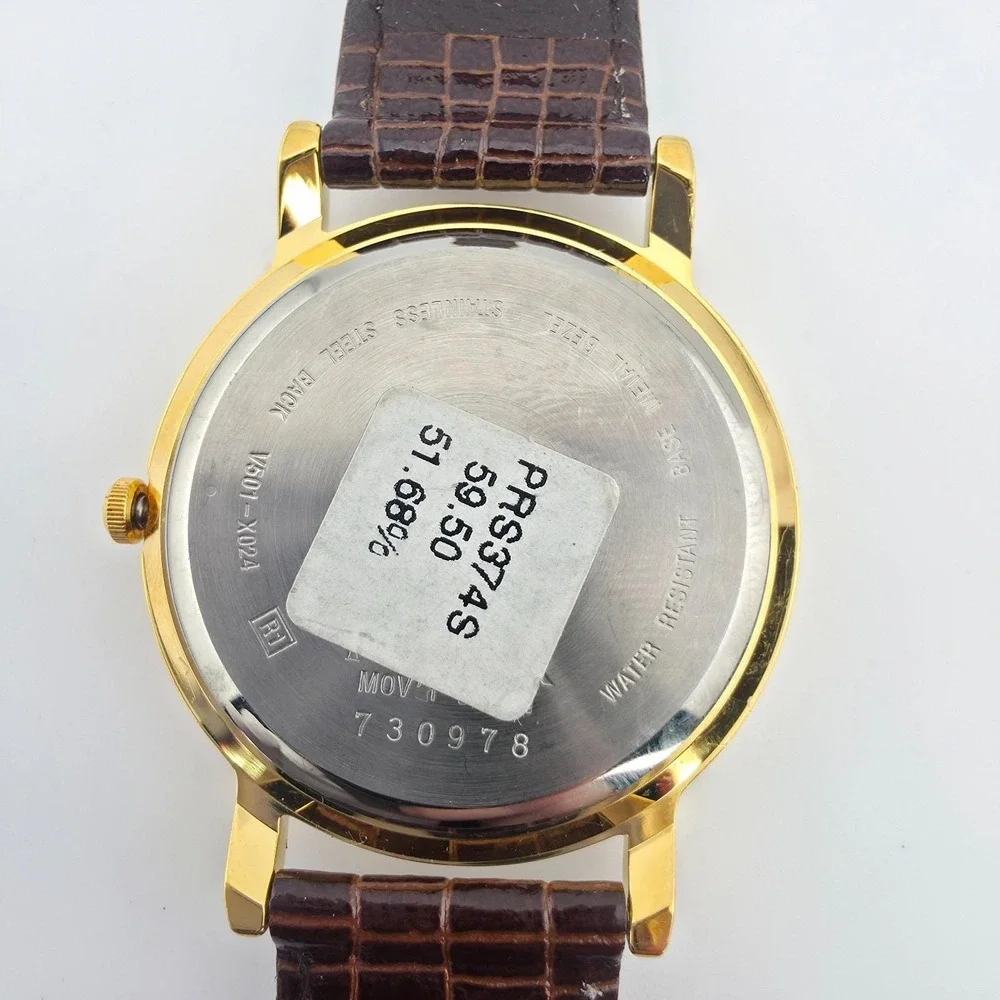 Vintage SEIKO PULSAR Watch 730978 Brown Snake Skin Band Gold Plate 8